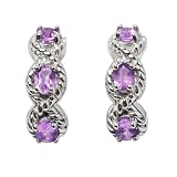 10k White Gold Amethyst 3-Stone J-Hoop Earrings