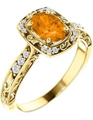 18K Yellow Gold 7.00x5.00mm Oval Cut Spessartite Garnet and Diamond Ring -- LIFETIME WARRANTY
