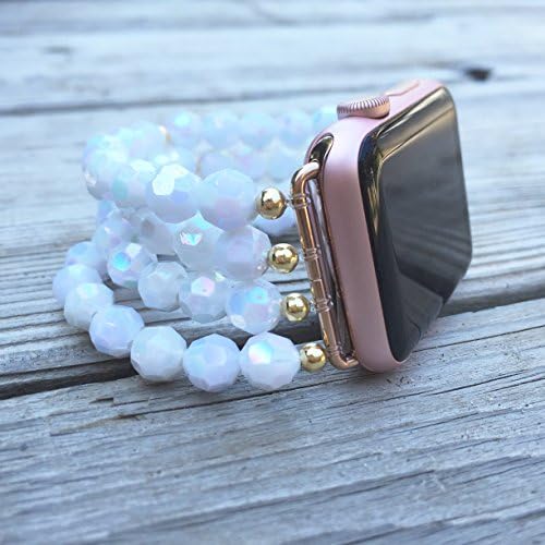 Ladies' Apple Watch Band - White and Gold Beaded Apple Watch Band 38mm or 42mm Customized to Fit
