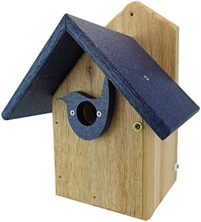 JCs WildlifePost Mount Cedar Wren House w Poly Roof & Birdhouse Predator Guard Portal (Blue)