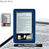 Premium Grade Barnes & Noble Nook Silicone Skin Cover Case (Navy, Blue, Dark Blue) + 4-inch eBigvalue(TM) Determination Hand Strap + Full set of Screen Guard Protector for your Nook