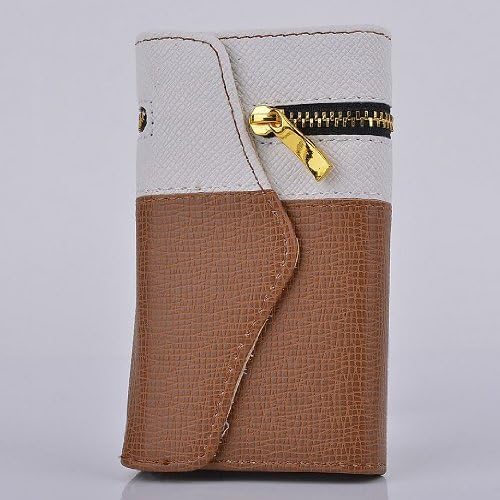 MaxMall Colorful Fashion Zipper Leather Wallet Credit Card Slots Flip Case Stand Cover for Apple iphone 4 4G 4S - White Brown