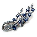 Romantic Swarovski Crystal Floral Brooch (Silver&Blue)