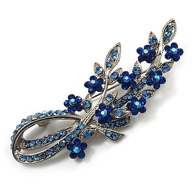 Romantic Swarovski Crystal Floral Brooch (Silver&Blue)