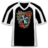 Cross and Roses Mens Tattoo Jersey Style T shirt, Old School Cross Tattoo Style Design Sport Shirt, XX Large, Black/White 51O%2Bz0siegL. SL160 Cross and Roses Mens Tattoo Jersey Style T shirt, Old School Cross Tattoo Style Design Sport Shirt, XX Large, Black/White
