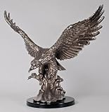 17.5 inch Ancient Silver And Pewter Eagle Landing Figurine Statue