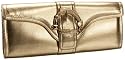 Melie Bianco Metallic Clutch with Dragon Buckle