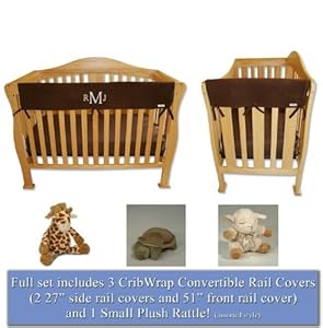 CribWrap Crib Wrap 3PC Rail Cover Set By Trend Lab - 1- 51" Front Rail Cover & 2- 27" Side Rail Covers & BONUS Cloud B Plush Rattle