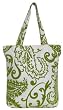Cotton Canvas Kiwi Green and White Paisley Book Bag with Cloth Handles 15"Lx15"H Set/2