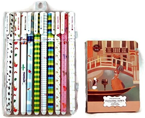 Nyashi - Cute Kawaii Stationery Set of 10 Color Gel Pens &amp; 1 Pocket Notebook (Cat &amp; Girl Theme) (green)