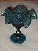 Vintage Green / Blue 6 Inch English Hobnail Glass Ruffled Compote