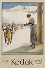 KODAK CAMERA MOTHER CHILDREN SKI SKIING WINTER SPORT VINTAGE POSTER