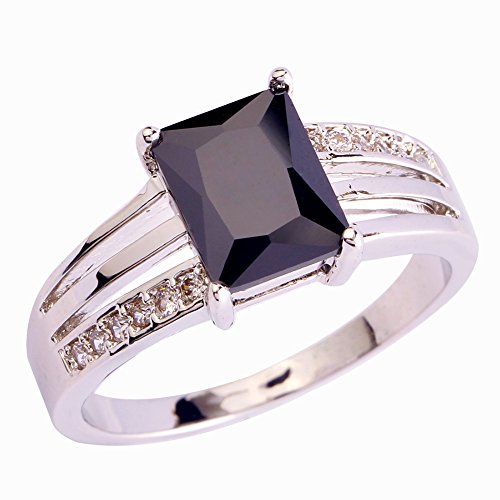 Psiroy Women's 925 Sterling Silver 1.5ct Black Spinel Filled Ring