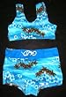 Girls 4-6X 2-piece Swimwear Crop Top / Board Short Bikini Turq Sparkle/Palm Trees
