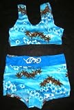 Girls 4-6X 2-piece Swimwear Crop Top / Board Short Bikini Turq Sparkle/Palm Trees