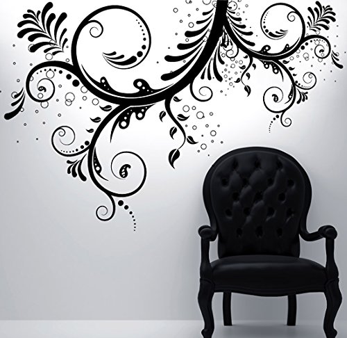 StickerbrandÂ© Floral DÃ©cor Vinyl Wall Art Flower Ornaments Wall Decal Sticker - Black, 44" x 66". Easy to Apply & Removable. Includes FREE Application Squeegee