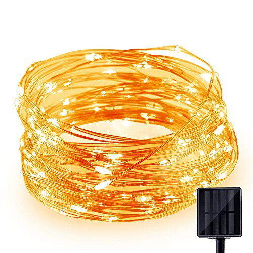 Solar String Lights, GDEALER 100LED 33ft Copper Wire Lights Waterproof Wire Rope Lights Ambiance Lighting for Outdoor Landscape Patio Garden Bedroom Camping Christmas Party Wedding(warm white) (1)