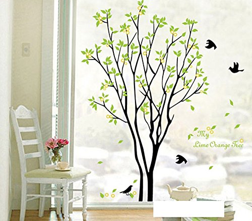 Alrens_DIY(TM)My Time Change Free Dreaming Tree Green Leaves Flying Swallows Birds DIY Eco-friendly PVC Vinyl Wall Sticker Removable Home Decoration Creative Art Self-adhesive DÃ©cor adesivo de parede Mural Bedroom Living Room Decorative Decal (Multi