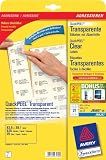 Avery Zweckform, J8560-25, 25 BlattTransparente Adress-Etiketten, 63, 5 x 38, 1 mm