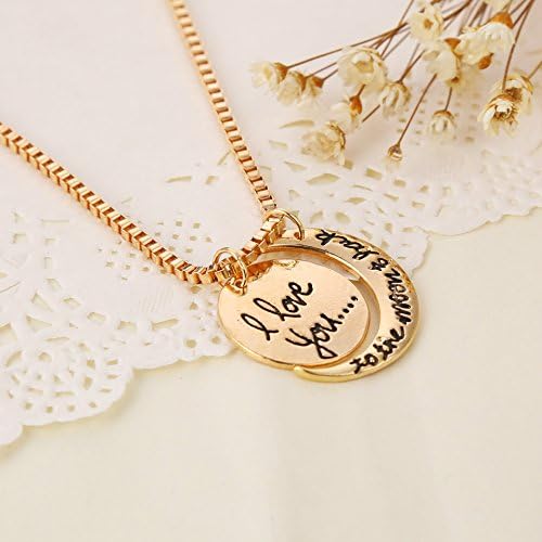 I Love U Two Piece Charm Sun and Moon Pendant Necklace (Golden)