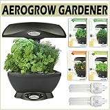 AeroGrow Ultimate Kitchen Gardener SpaceSaver 6 Outfit in Black with AeroGarden Gourmet & Italian Herbs; Cherry Tomatoes; Salad Green Pods; Grow Bulbs