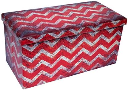 Fsobellaleo Faux Leather Folding Storage Ottoman Long Bench with Zebra Pattern Orange and White 30"x15"x15"