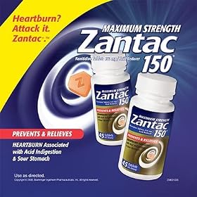 Zantac 150 Maximum Strength Twin Pack, Ranitidine Tablets 150 mg/Acid Reducer, 2 Bottles, 45 Tablets Each