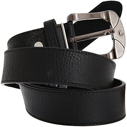 Forest Belts Mens 1.50 Inch Subtle Patterned Leather Belt (Medium (32"-36")) (Black)