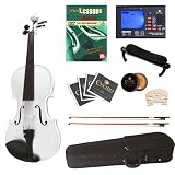 Cecilio CVN-White Ebony Fitted Pearl White Solid Wood Violin w/ Tuner, 2 Bows, Shoulder Rest, Extra Sets Strings & Lesson Book+DVD in 4/4 (Full Size)