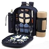 Picnic at Ascot Classic Backpack for 2 with Blanket, Navy