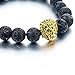 Long Way Natural Lava Rock Matte Agate Bracelet Lion Head Elastic Strand Bangle for Women and Men