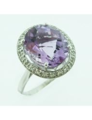 O&G Australia Natural Amethyst & White Topaz, 925 Sterling Silver Ring - Size 7.5