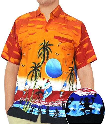 Aloha Classic Hawaiian Button Down Short Sleeve Men's Regular Fit Shirt Orange