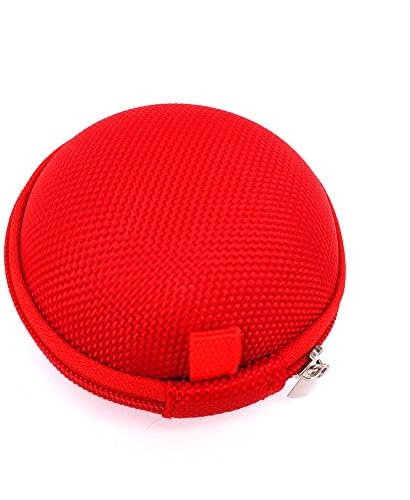 Red Round Portable Mini Earphone Carrying Hard Case Bag Data Cable Pouch for Earphone MP3 Earpbuds Bluetooth headsets