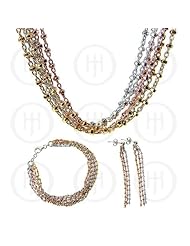 Sterling Silver -Tri-colour Necklace Bracelet Earrings Set (NBE-004)