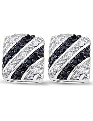 10K White Gold Round Brilliant Cut Black and White Diamond - Square Princess Shape Channel Set Studs Earrings - (1/4 cttw.)