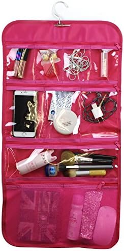 10-Pocket Hanging Travel Organizer - 14"x 26" - Folded size 14"x 7" - Wall and Closet Storage Bag (Pink)