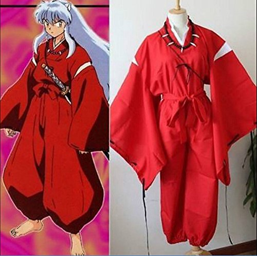 New INUYASHA Bright Red Kimono Costume Cosplay Uniform Anime Cosplay Clothes
