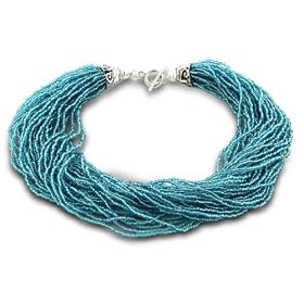 Italian Styled Blue Glass Seed 39 Strand Necklace with Balinese Toggle Clasp