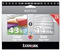 Lexmark No43XL/44XL Inkjet Cartridges Page Yield 500pp Black and Colour Ref 80D2966 [Pack 2]