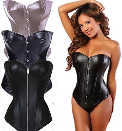 wpc Black Leather Plus Size Corset Overbust Waist Training Cincher Sexy Corsets Bustiers Black/Red False Leather Gothic Punk Bustier Corset Black S-6XL Grey XL