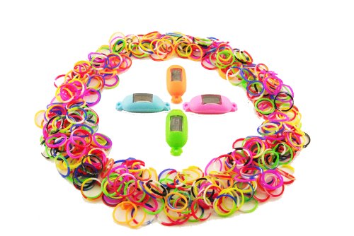 Loom Band Watch Clips Rainbow Four Pack Bundle - Pink, Green, Orange, Blue