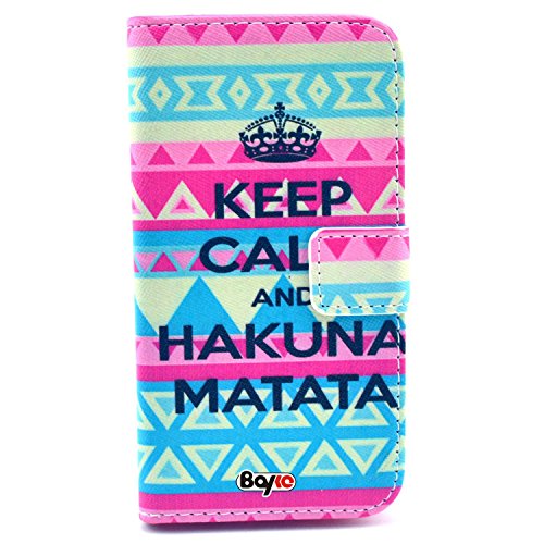 Bayke Brand / LG G2 Mini Case PU Leather Wallet Type Flip Case Cover with Credit Card Holder Slots for LG G2 mini LTE / LG D620 Smartphone (Aztec Tribal Keep Calm and Hakuna Matata Pattern Design Print)