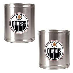 Edmonton Oilers 2pc Stainless Steel Can Holder Set- Primary Logo NHL Hockey