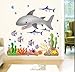 Undersea Big Shark Baby's Bedroom Wall Decal Ocean Fish Wall Decor for Nursery Room Boys Kid's Room Sticker Mural