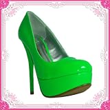 Women's Qupid Green Patent High Heel Stiletto Platform Pumps (Neutral156)
