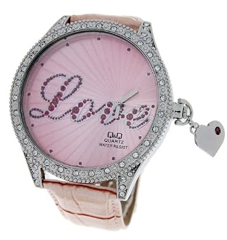 Q&Q WOmen's Jumbo Love Watch With Leather Strap Band