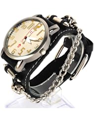 Yesurprise Punk Steampunk Classical Rock Band Strap Genuine Leather Band Black