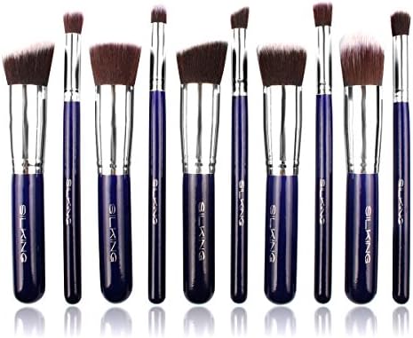 Silking 10pcs Professional Makeup Brush Set Eyebrow Shadow Cosmetic Brush Tool Kit (Silver/ Purple)