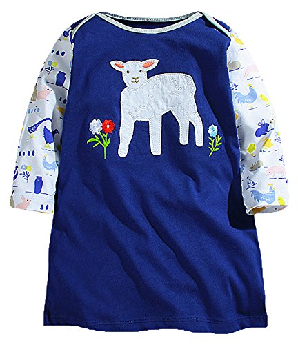 Fiream Little Girls Cotton Long Sleeve Cartoon Pattern Dress (S0089,18Months)